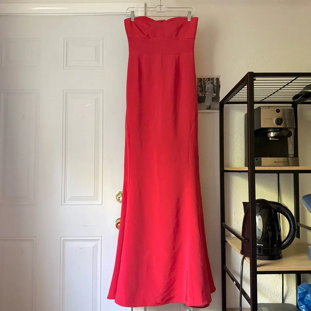 DANIELA CORTE red silk‎ formal event evening strapless maxi gown dress